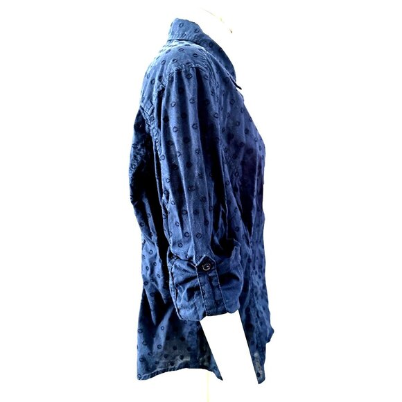 Jones New York Sport Large Navy Blue Circle Pattern Button Up Top Urban Heritage - Picture 5 of 16